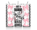 Funny Mom Tumbler – 20oz Skinny Stainless Steel Insulated Travel Mug with Pink Bow
