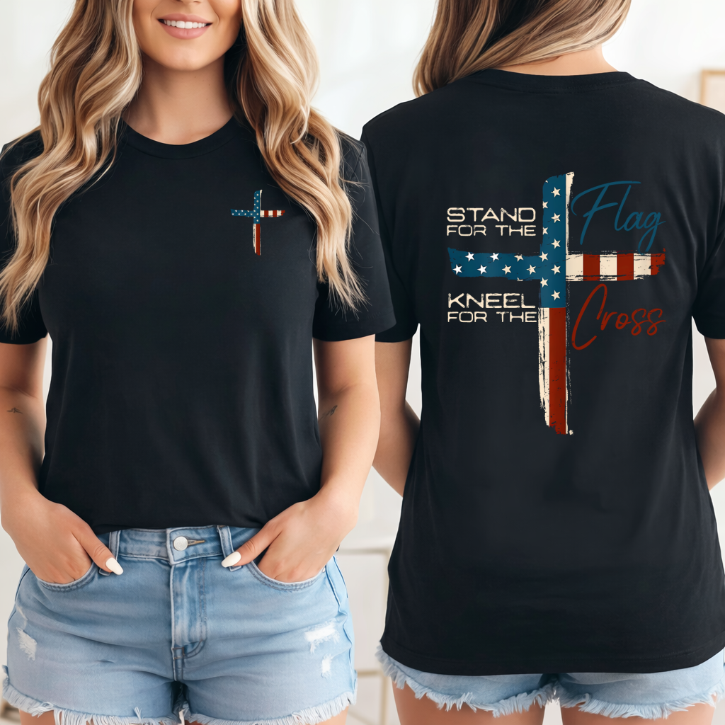 Patriotic Christian Shirt – Stand For Flag Shirt With American Flag Cross Tee