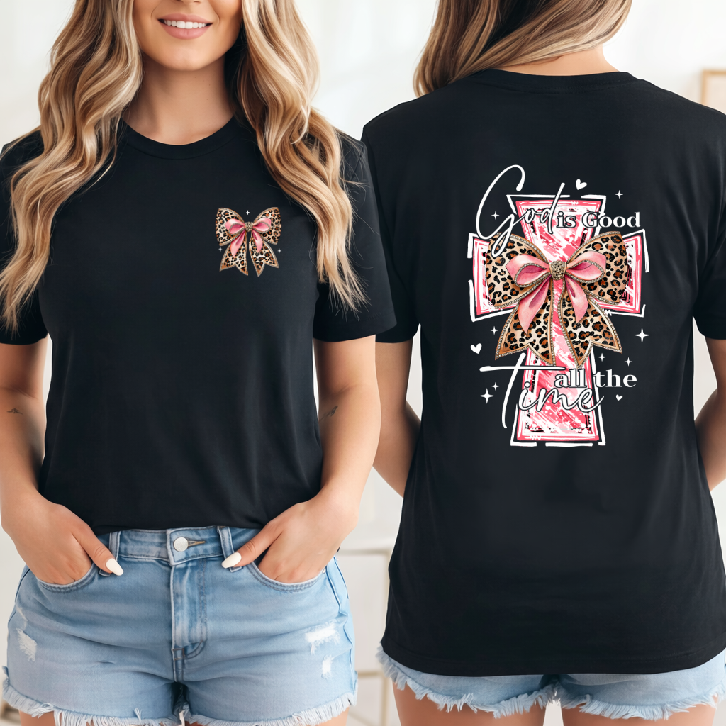 Christian Faith T-Shirt – God Is Good Shirt With Leopard Print Cross Tee