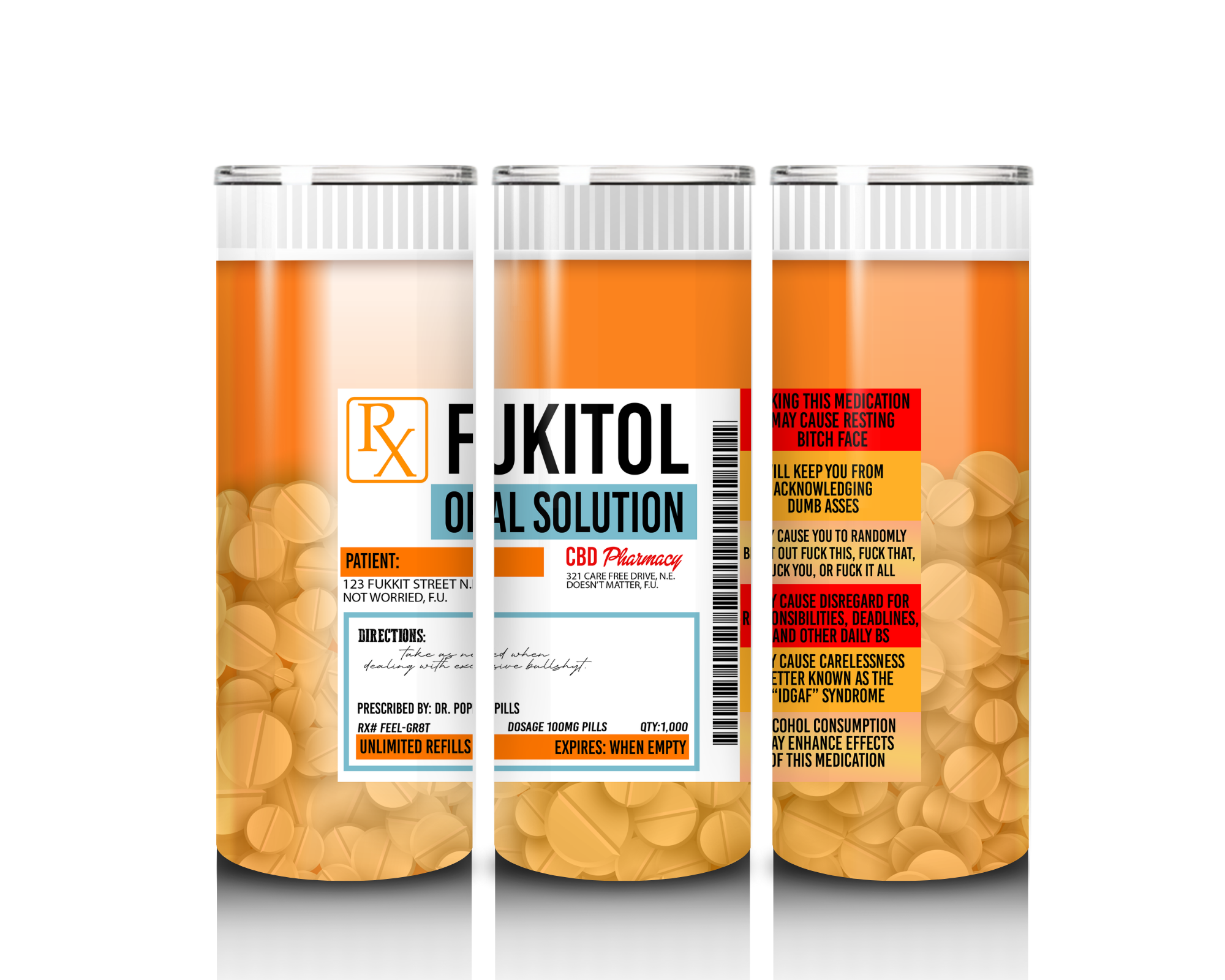 Funny Prescription Tumbler - 20oz Skinny Stainless Steel Vacuum Insulated Cup