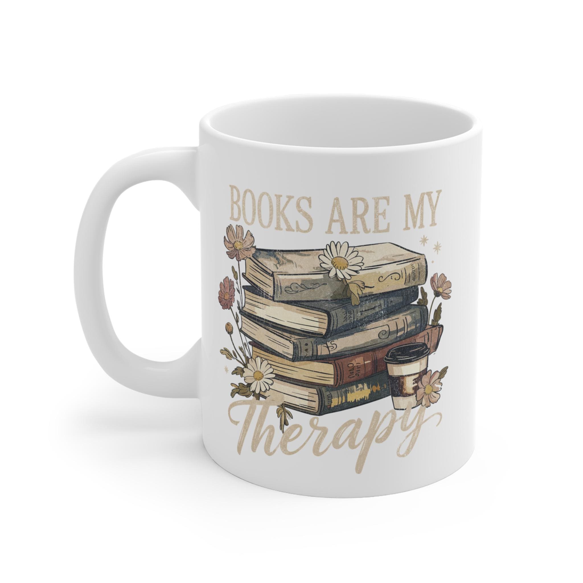 Books Therapy Mug - Ceramic Coffee Cup | Cozy 11oz Reading Mug Gift