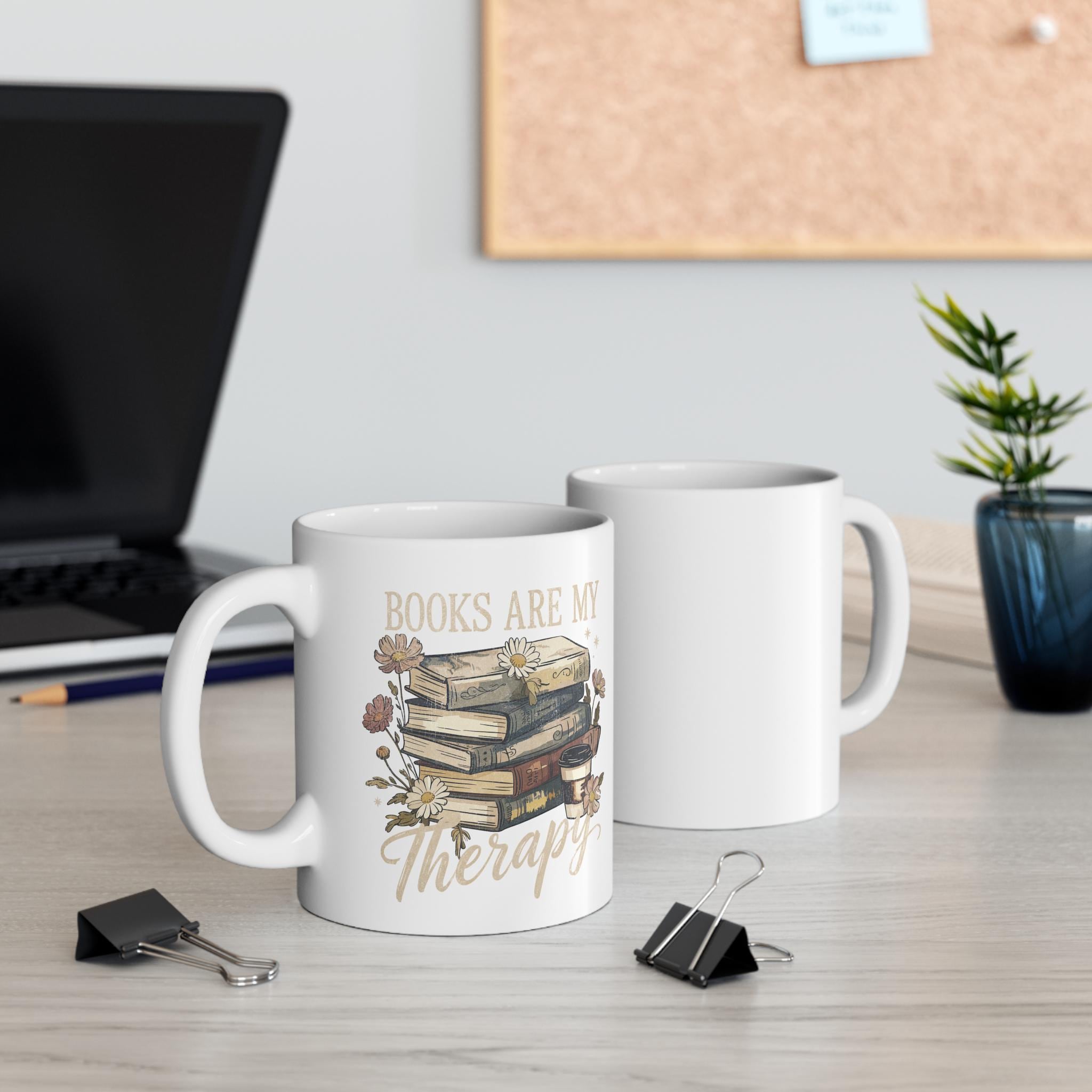 Books Therapy Mug - Ceramic Coffee Cup | Cozy 11oz Reading Mug Gift